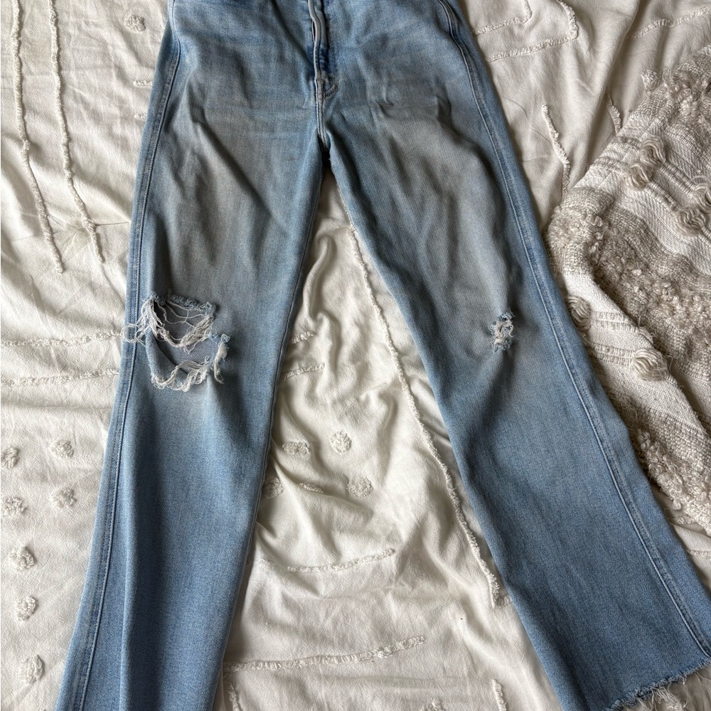 MOTHER Light Blue Distressed Flare Jeans